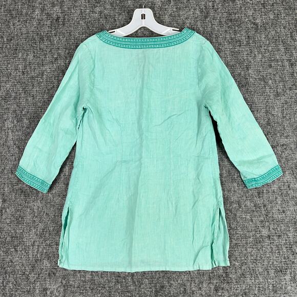 Tommy Bahama Shirt Womens Extra Small Green Linen V Neck Slit Tunic Cover Up - Picture 2 of 8